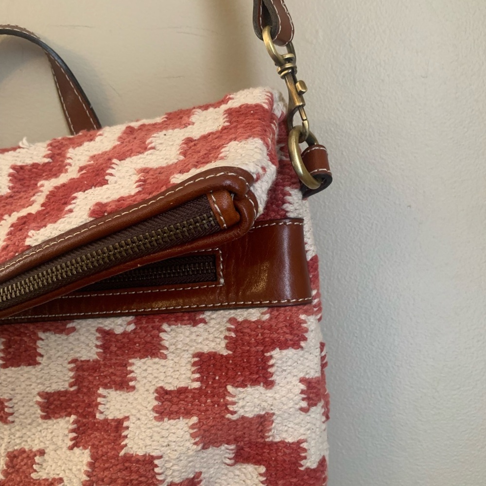 Patricia Nash Woven Casoli Convertible Backpack Papaya Crossbody Leather Trim - Picture 4 of 11